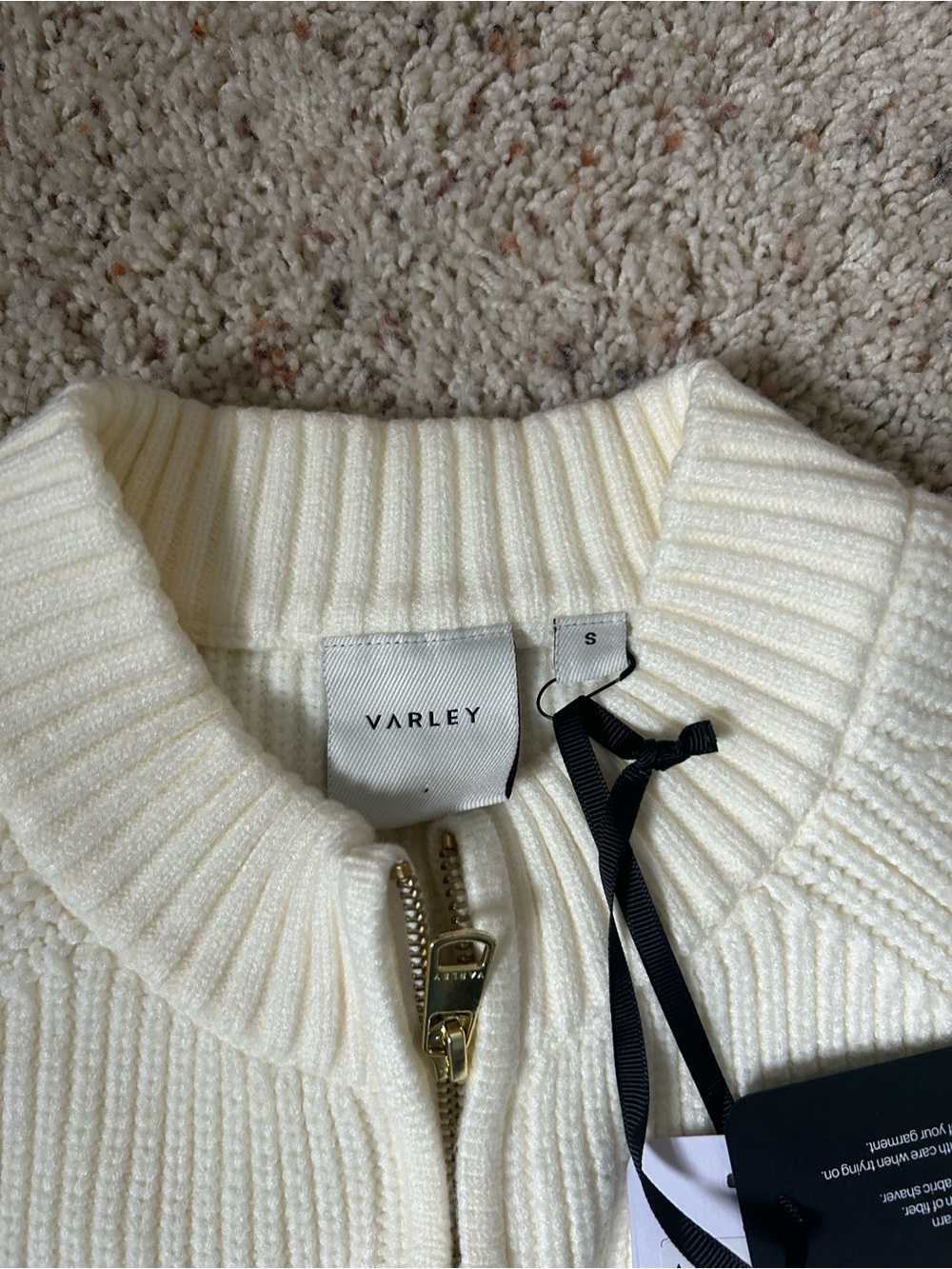 Varley Ivory Ribbed Zip-Up Sweater Jacket - Picture 3 of 6